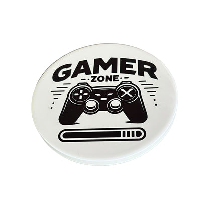 Dessous de verre rond en céramique blanc et noir à thème de jeu JenDore Gamer Zone Controller