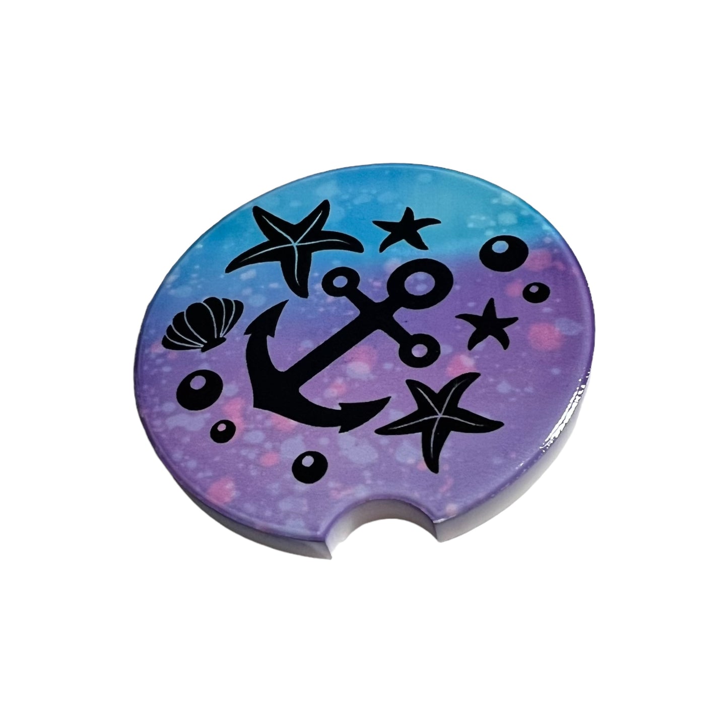 JenDore Anchor Colorful Pink Blue Handmade Ceramic Car Coaster