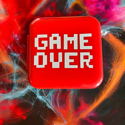 JenDore GAME OVER Game Card Case: 12 Slot Red & Silver Storage for Nintendo Switch Cartridges