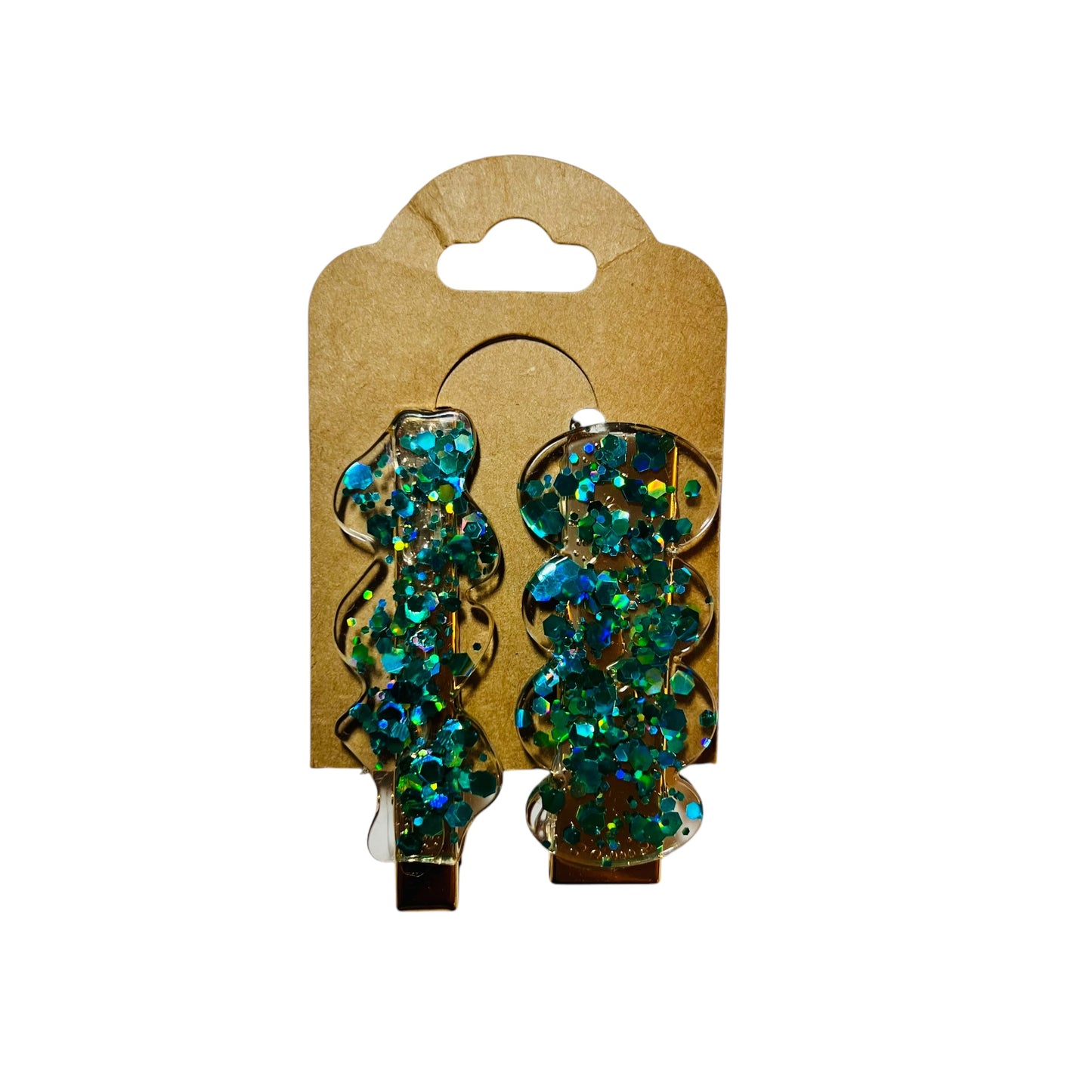 JenDore Hair Clips - Handmade Teal Chunky Glitter A (Set of 2)