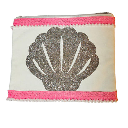 JenDore Sea Shells Sparkly Pink 10x8 in. Cosmetic Makeup Travel Bag