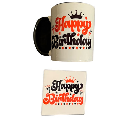 Coffret cadeau tasse et sous-verre rouge et noir JenDore Happy Birthday