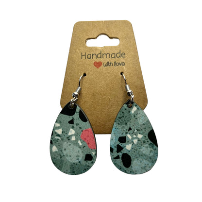 JenDore Stone Print Wooden TearDrop Earrings