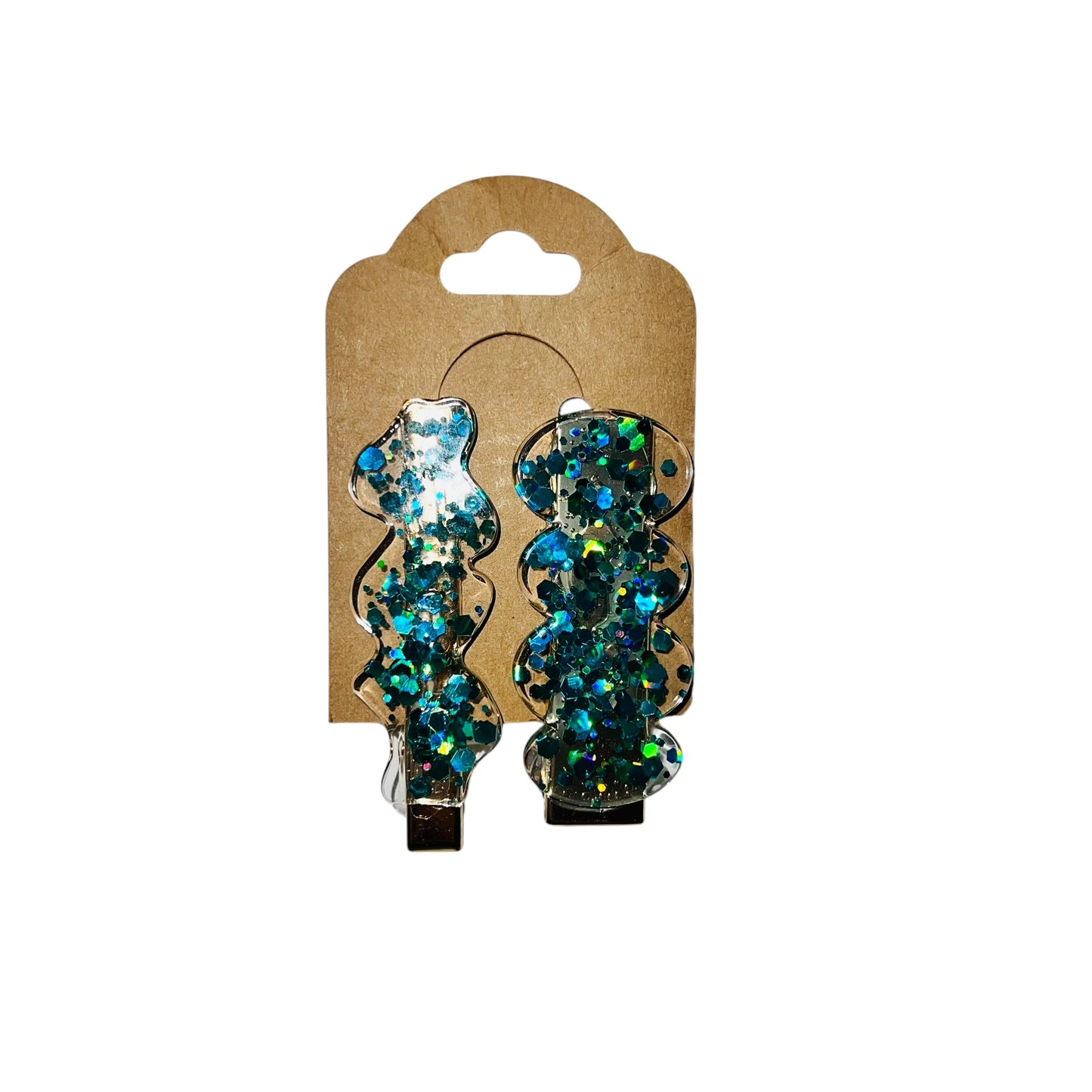 JenDore Hair Clips - Handmade Teal Chunky Glitter A (Set of 2)