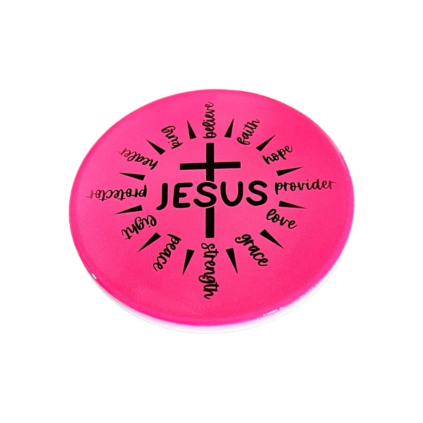 JenDore Jesus is All Pink Round Ceramic Coaster