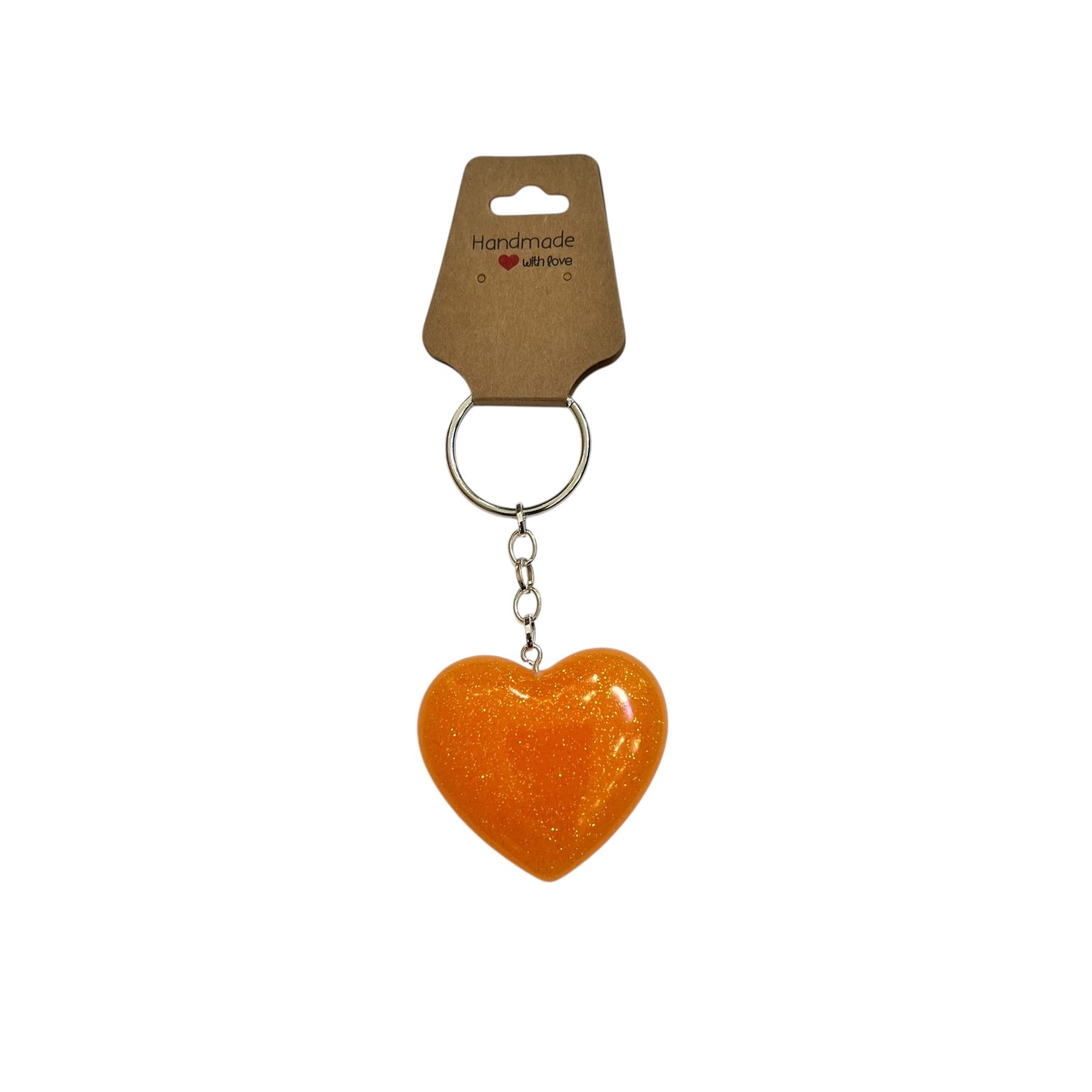 JenDore Handmade Orange Glitter Heart Keychain