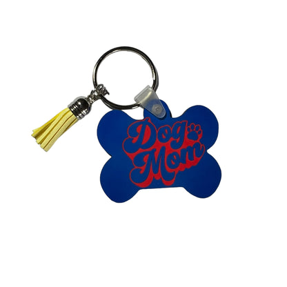 JenDore Pawfect Dog Mom Bone Blue Red Handcrafted Keychain