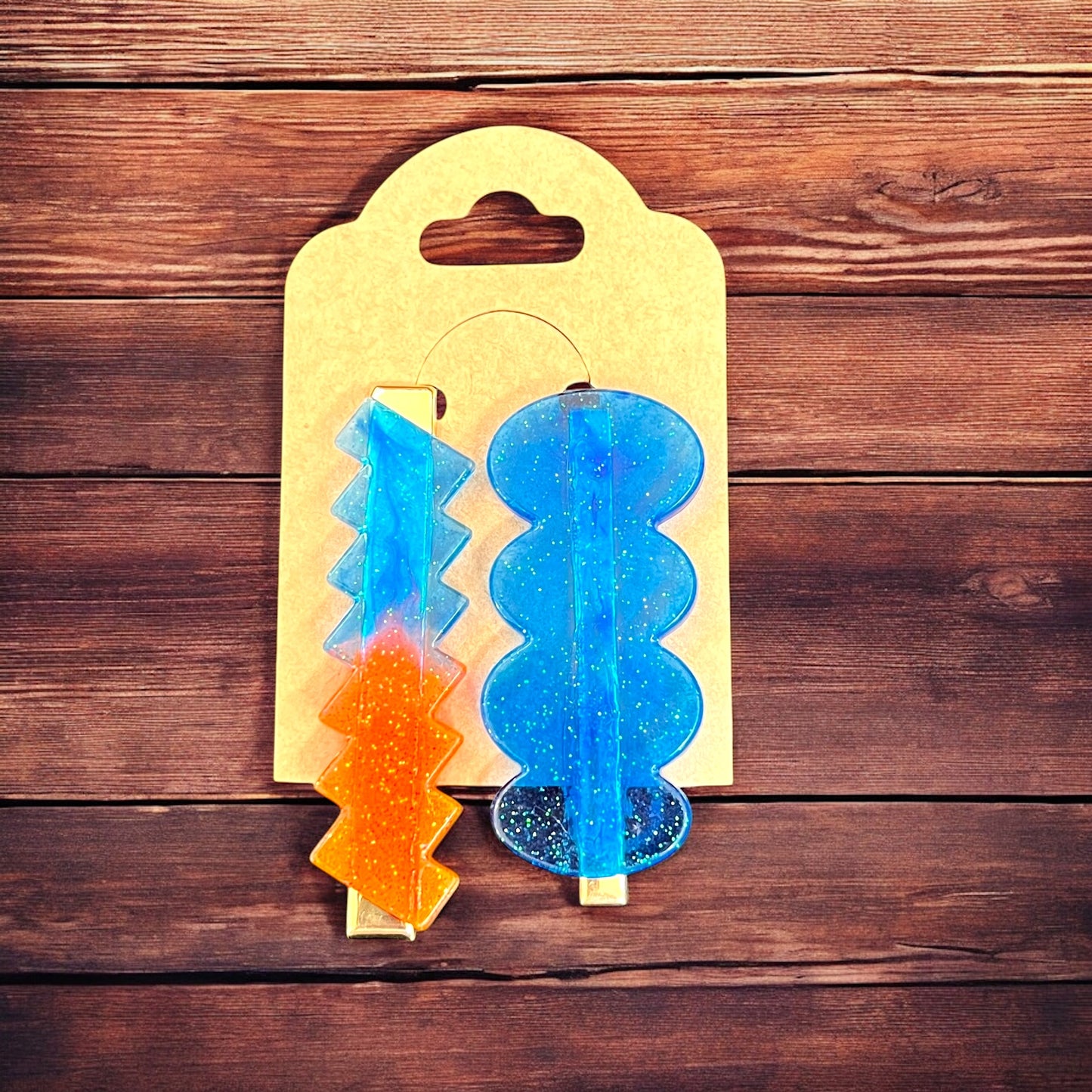 JenDore Hair Clips - Handmade Blue and Orange (Set of 2)