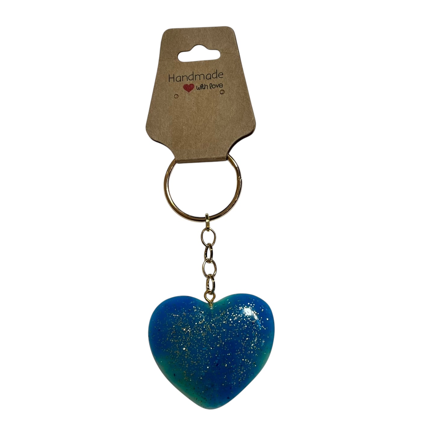 JenDore Handmade Blue Green Gold Glitter Heart Keychain