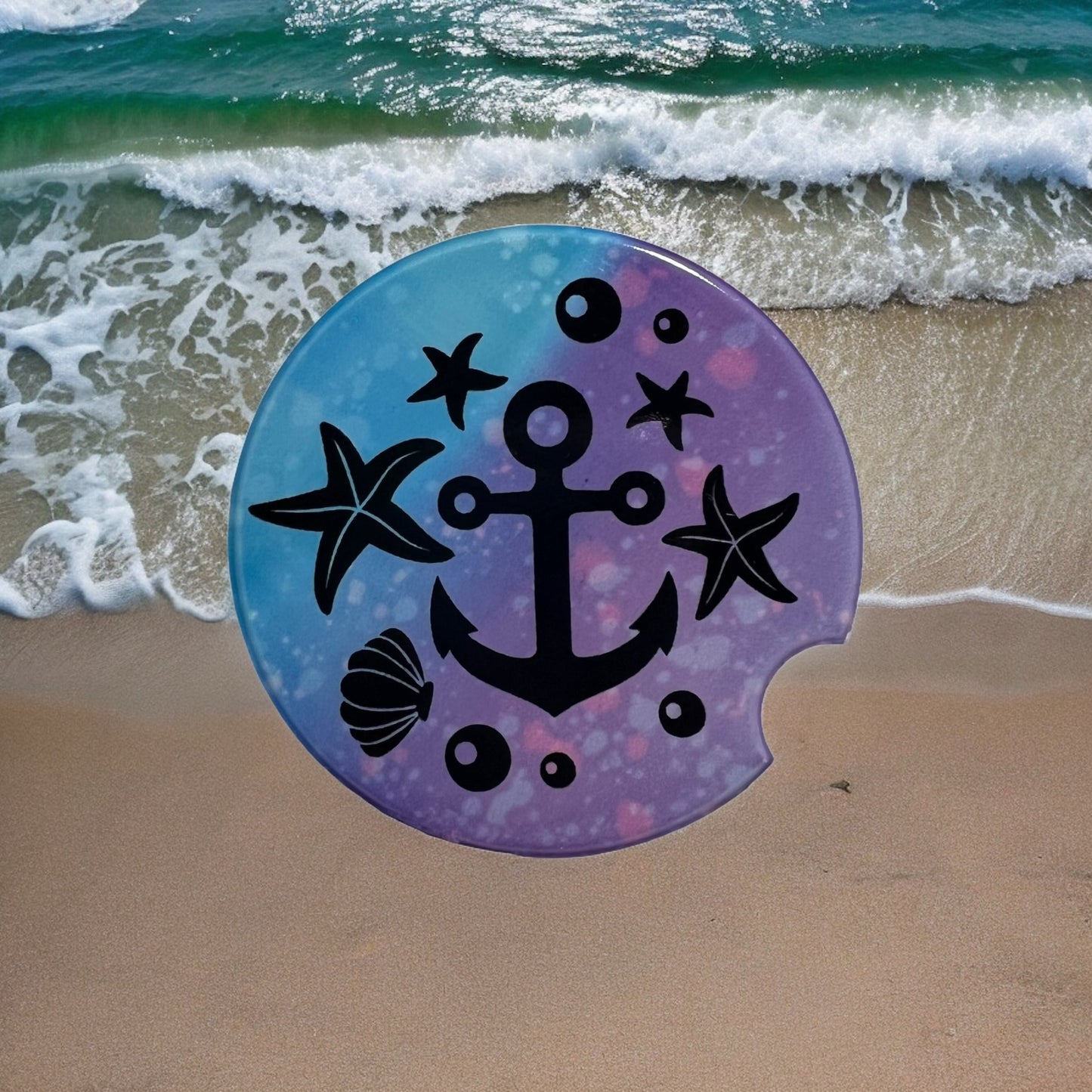 JenDore Anchor Colorful Pink Blue Handmade Ceramic Car Coaster