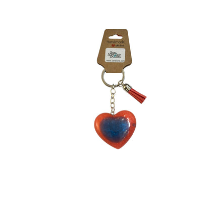 JenDore Handmade Coral Blue Heart Keychain