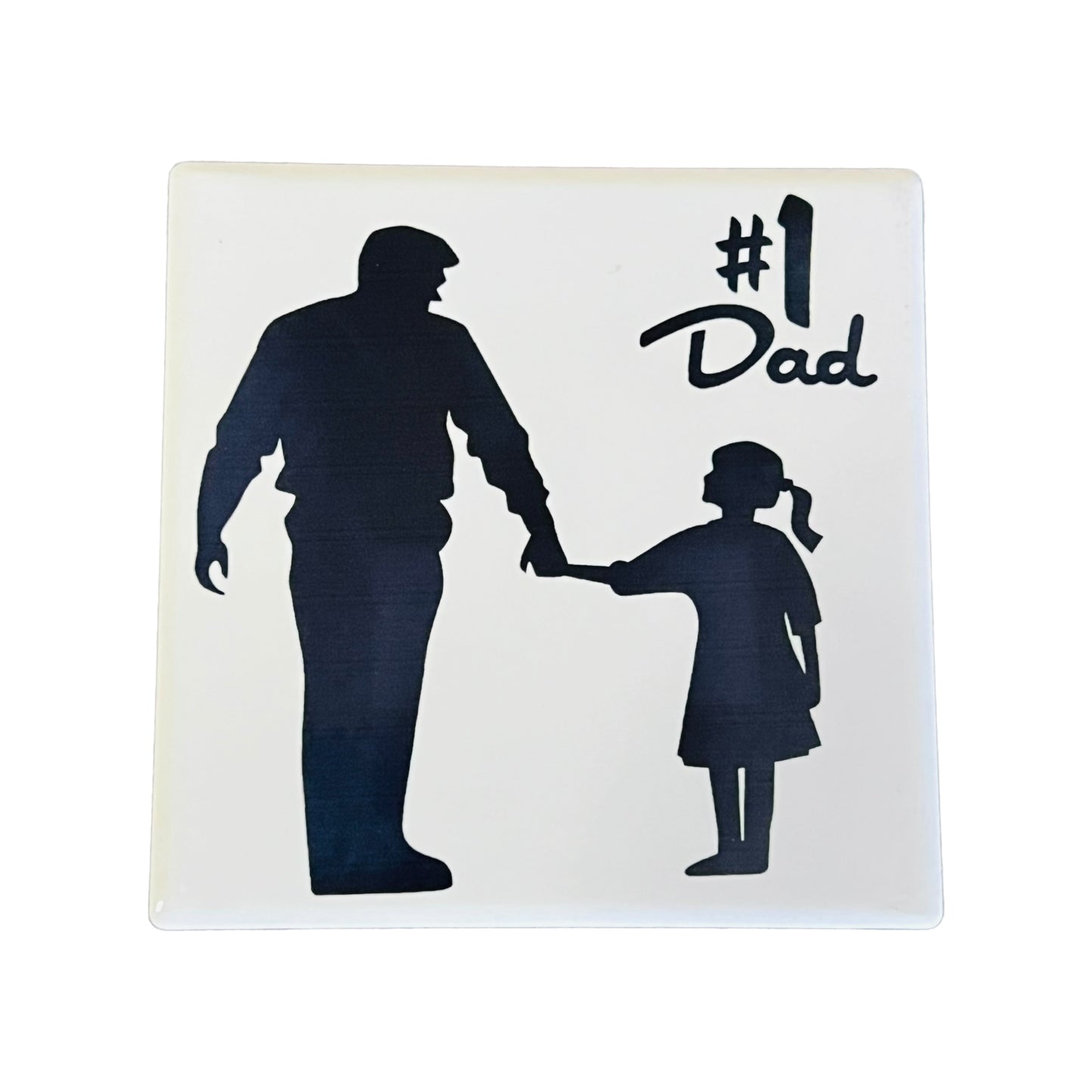 JenDore Father Daughter #1 Dad Handmade Black White Square Ceramic Coaster