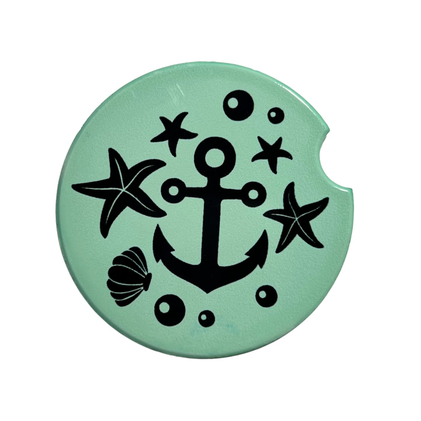 JenDore Anchor Nautical Themed Mint Green Black Handmade Ceramic Car Coaster