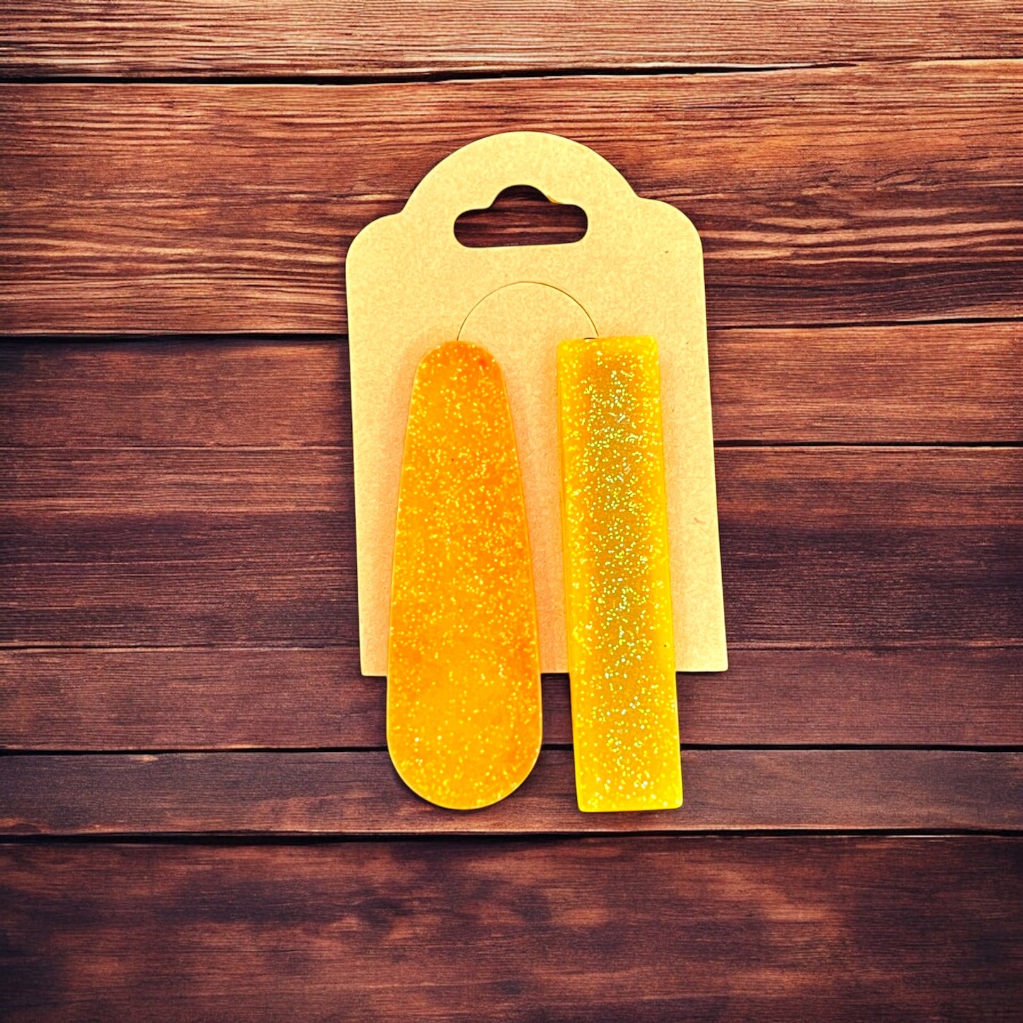 JenDore Hair Clips - Handmade Orange Sparkle (Set of 2)