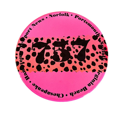 JenDore 757 Hampton Roads Virginia 7 Cities Norfolk Portsmouth Newport News VA Beach Hampton Chesapeake Suffolk Pink Leopard Print Round Ceramic Coaster