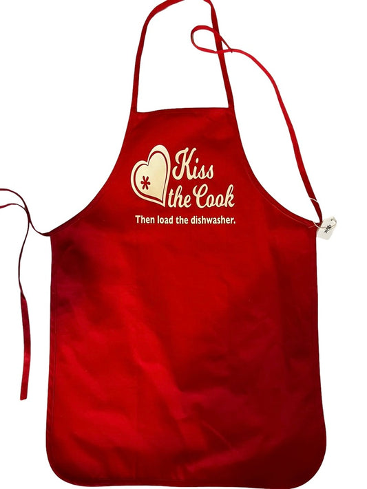 Tablier de cuisine amusant pour adulte JenDore Kiss the Cook puis Load the Dishwasher Rouge Taille unique