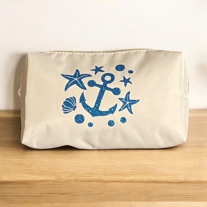 JenDore More Stuff Anchor White Blue Cosmetic Makeup Bag Pouch