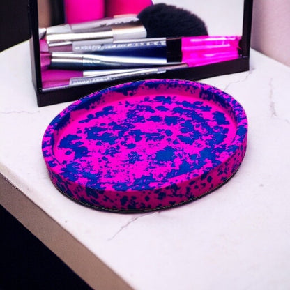 JenDore Handmade Hot Pink & Blue Splatter Chaos Circular Ceramic Vanity Tray