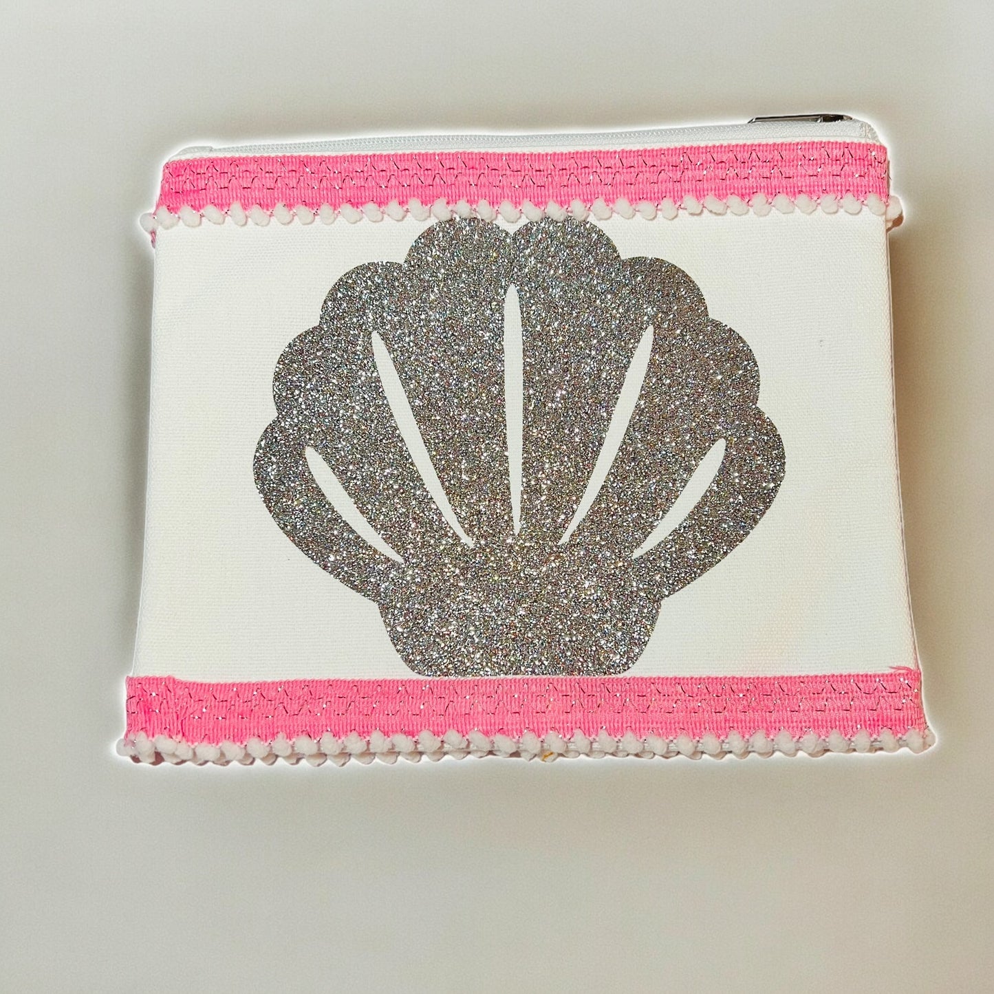 JenDore Sea Shells Sparkly Pink 10x8 in. Cosmetic Makeup Travel Bag