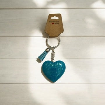 JenDore Handmade Teal Glitter Gold Heart Keychain