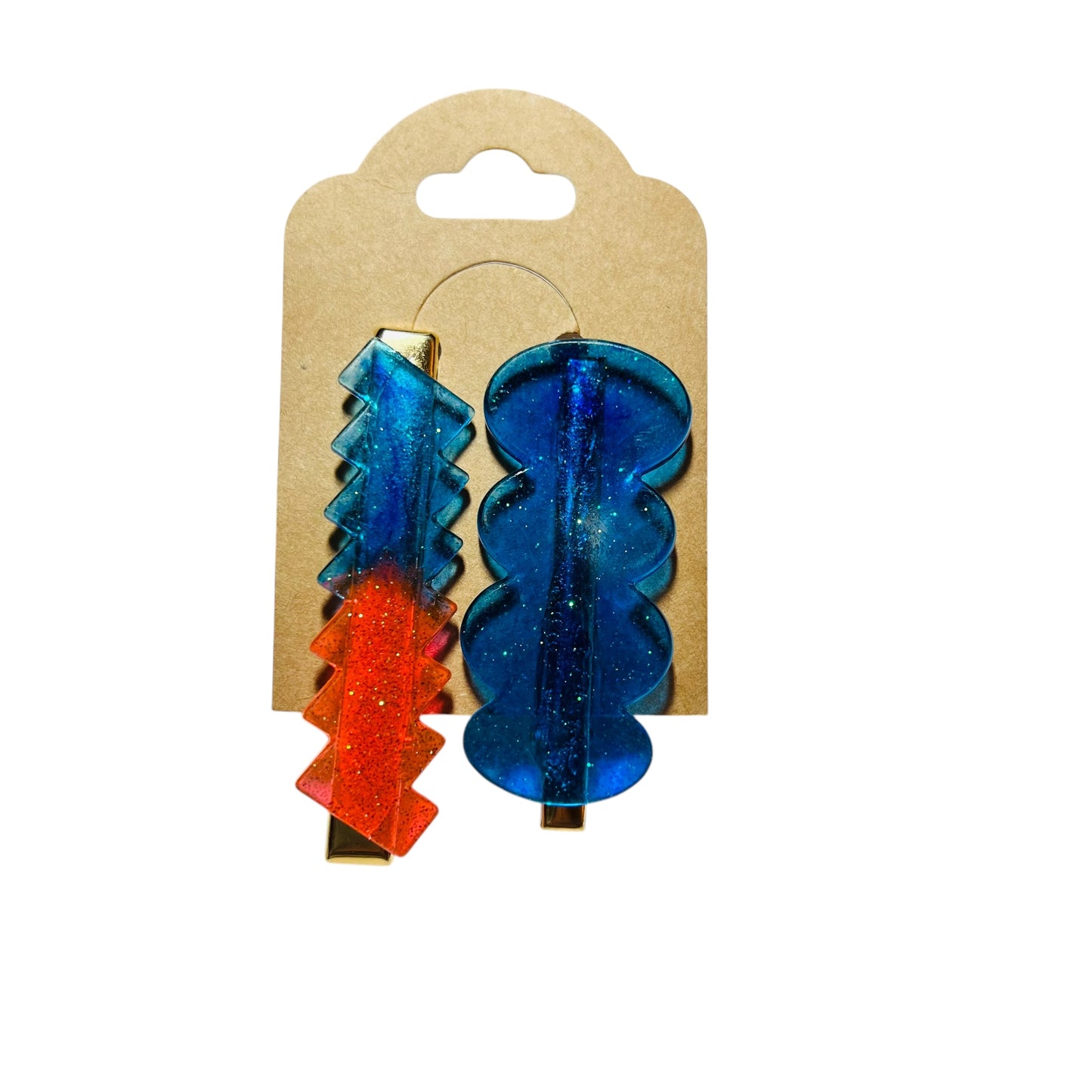 JenDore Hair Clips - Handmade Blue and Orange (Set of 2)