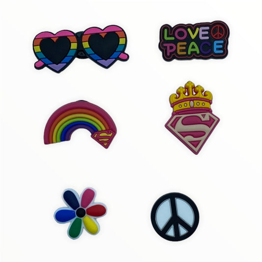 JENDORE LOVE PEACE RAINBOW SHOE CHARMS FOR CLOGS OR BRACELET