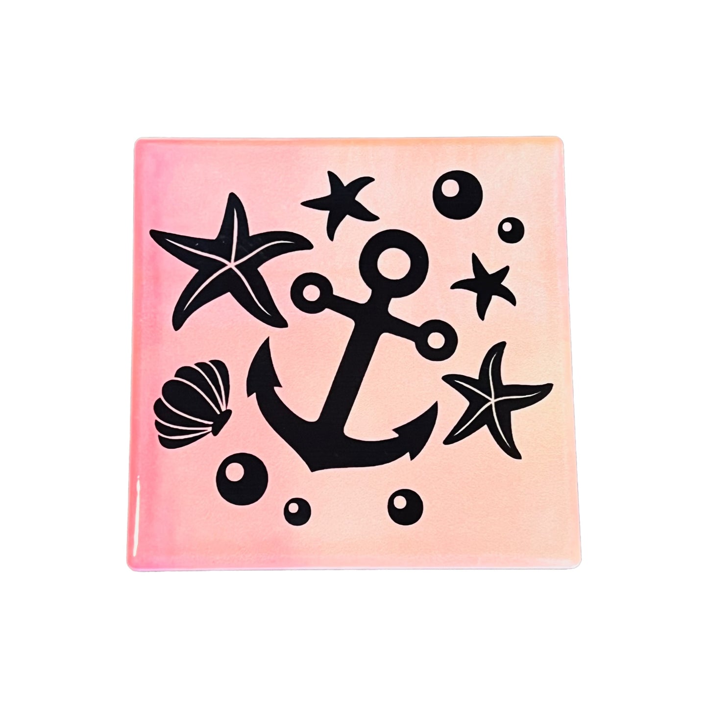 Dessous de verre carré en céramique rose orange JenDore Sunset Serenity Anchor