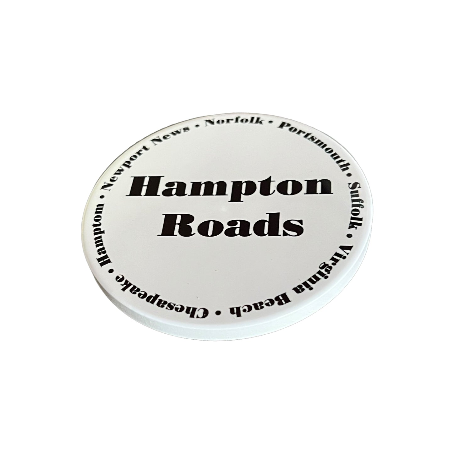 JenDore Hampton Roads Virginia 7 Cities Norfolk Portsmouth Newport News VA Beach Hampton Chesapeake Suffolk Classic Handmade Black White Print Round Ceramic Coaster