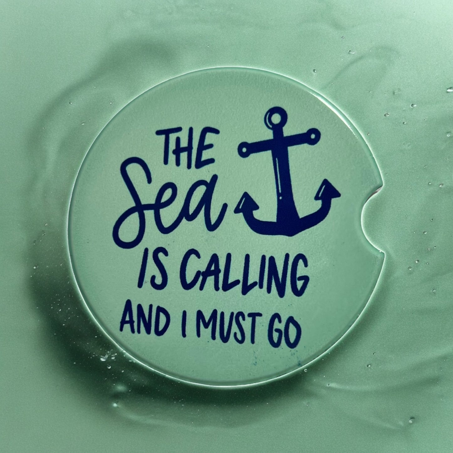 JenDore " The Sea is Calling and I Must Go " Mint Green Blue Handmade Ceramic Car Coaster