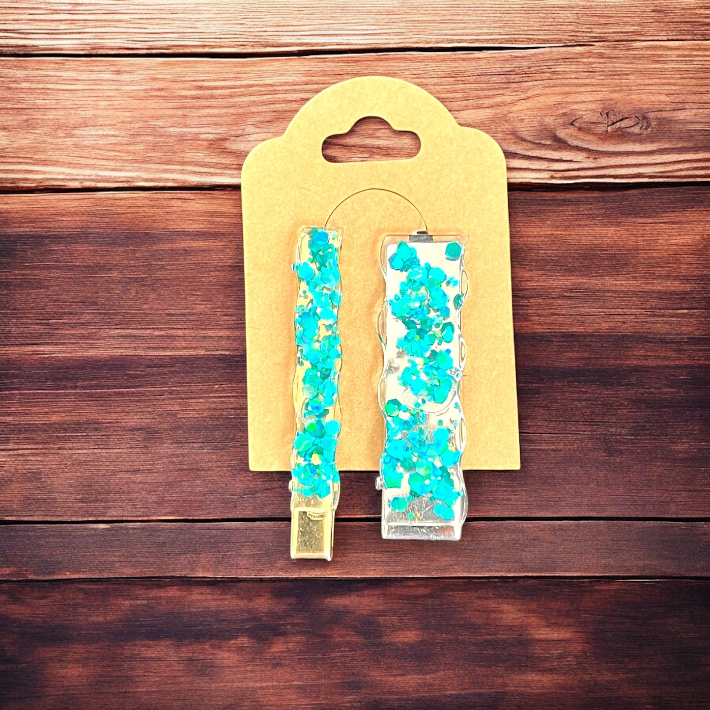 JenDore Hair Clips - Handmade Teal Chunky Glitter (Set of 2)