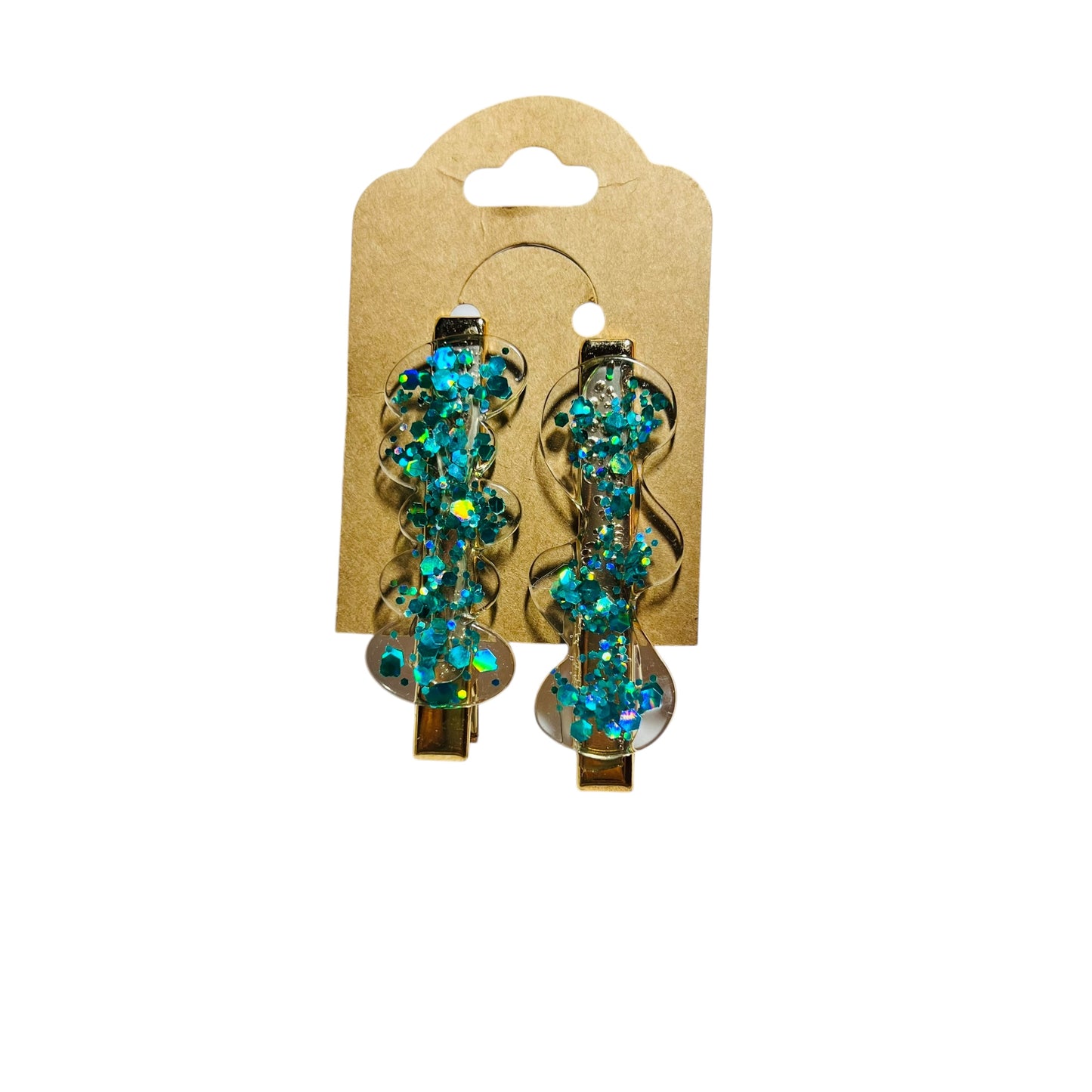 JenDore Hair Clips - Handmade Teal Chunky Glitter A (Set of 2)