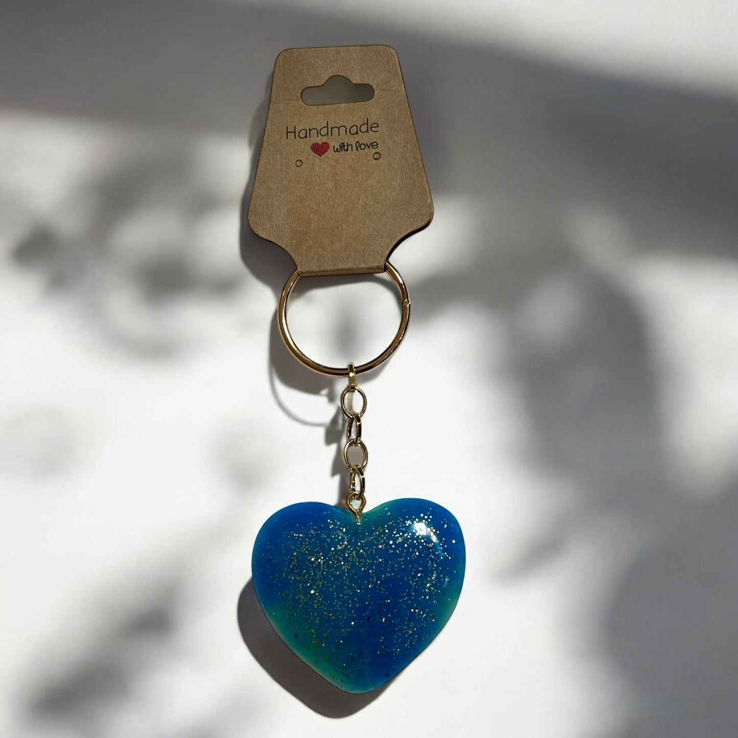 JenDore Handmade Blue Green Gold Glitter Heart Keychain