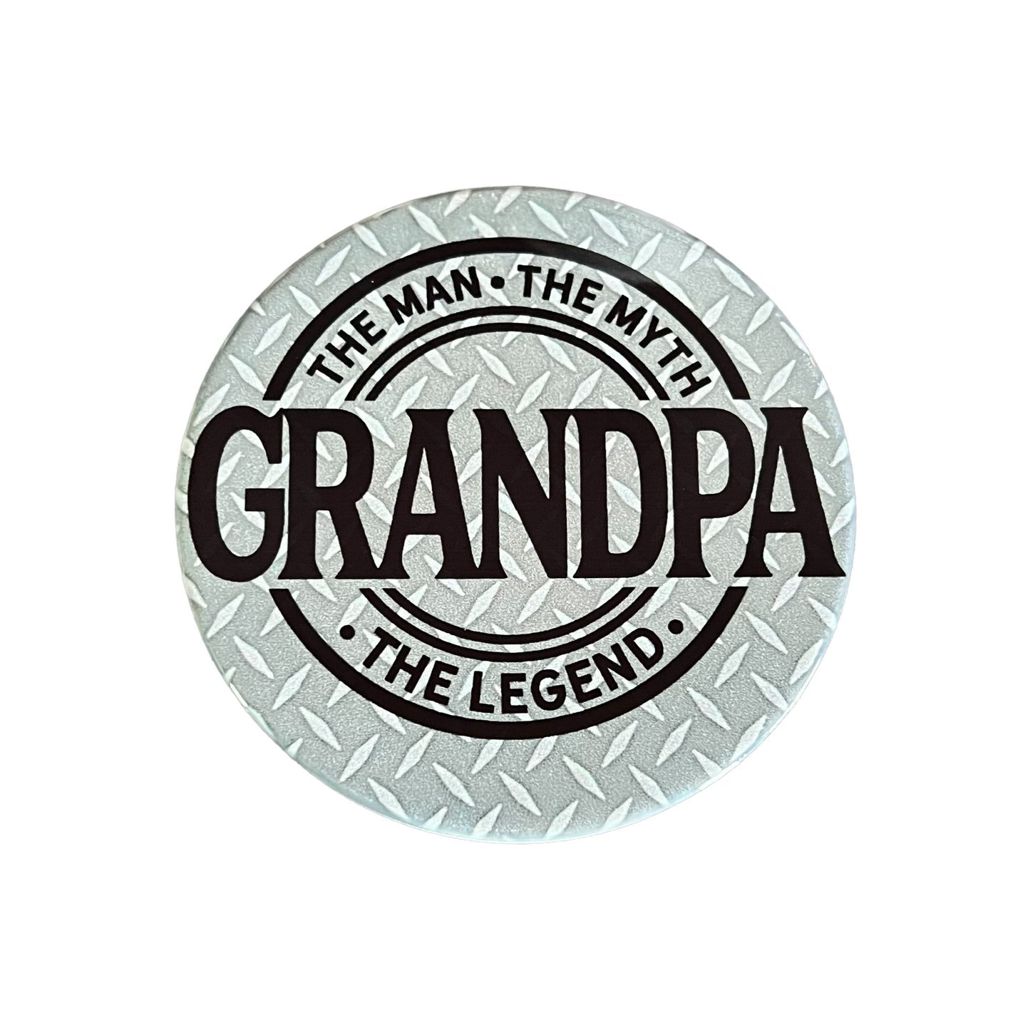 JenDore " Grandpa The Man The Myth The Legend " Gray Round Ceramic Coaster