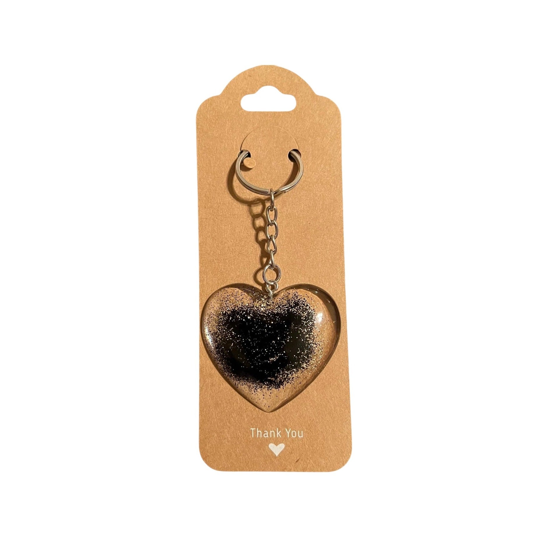 Handmade black sparkle keychain with shimmering love glam hearts design by JenDore