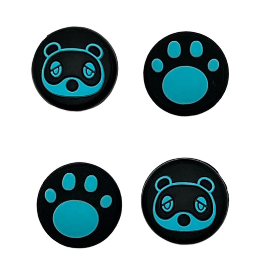 JenDore Blue & Black 4Pcs Raccoon & Paw Silicone Thumb Grip Caps for Nintendo Switch