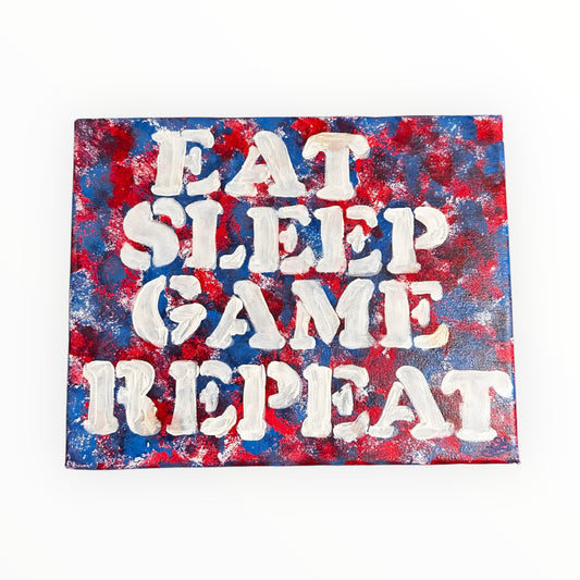 JenDore Handmade Hand-painted " Eat Sleep Game Repeat " 8x10 Blue Red Canvas Wall Art Gaming Video
Game Sign Decor