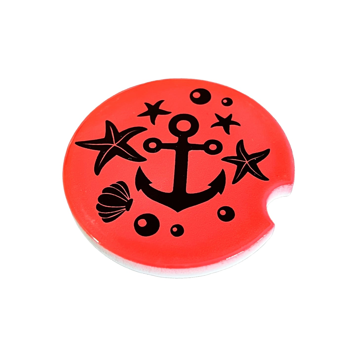 JenDore Anchor Red Black Handmade Ceramic Car Coaster