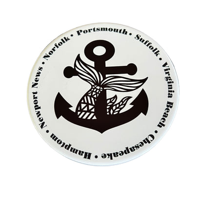 JenDore Anchor 757 Hampton Roads Virginia 7 Cities Norfolk Portsmouth Newport News VA Beach Hampton Chesapeake Suffolk Classic Handmade Black White Print Round Ceramic Coaster