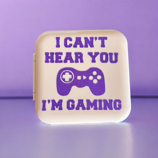 JenDore Glitter Puple « I Can’t Hear You I’m Gaming » Étui à 12 emplacements pour cartes de jeu rose pour cartouches Nintendo Switch