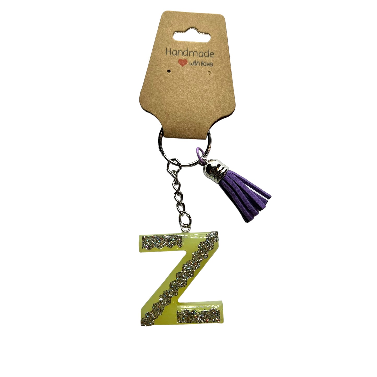 JenDore Yellow Letter Z Glitter Keychain – Your Initial, Your Style