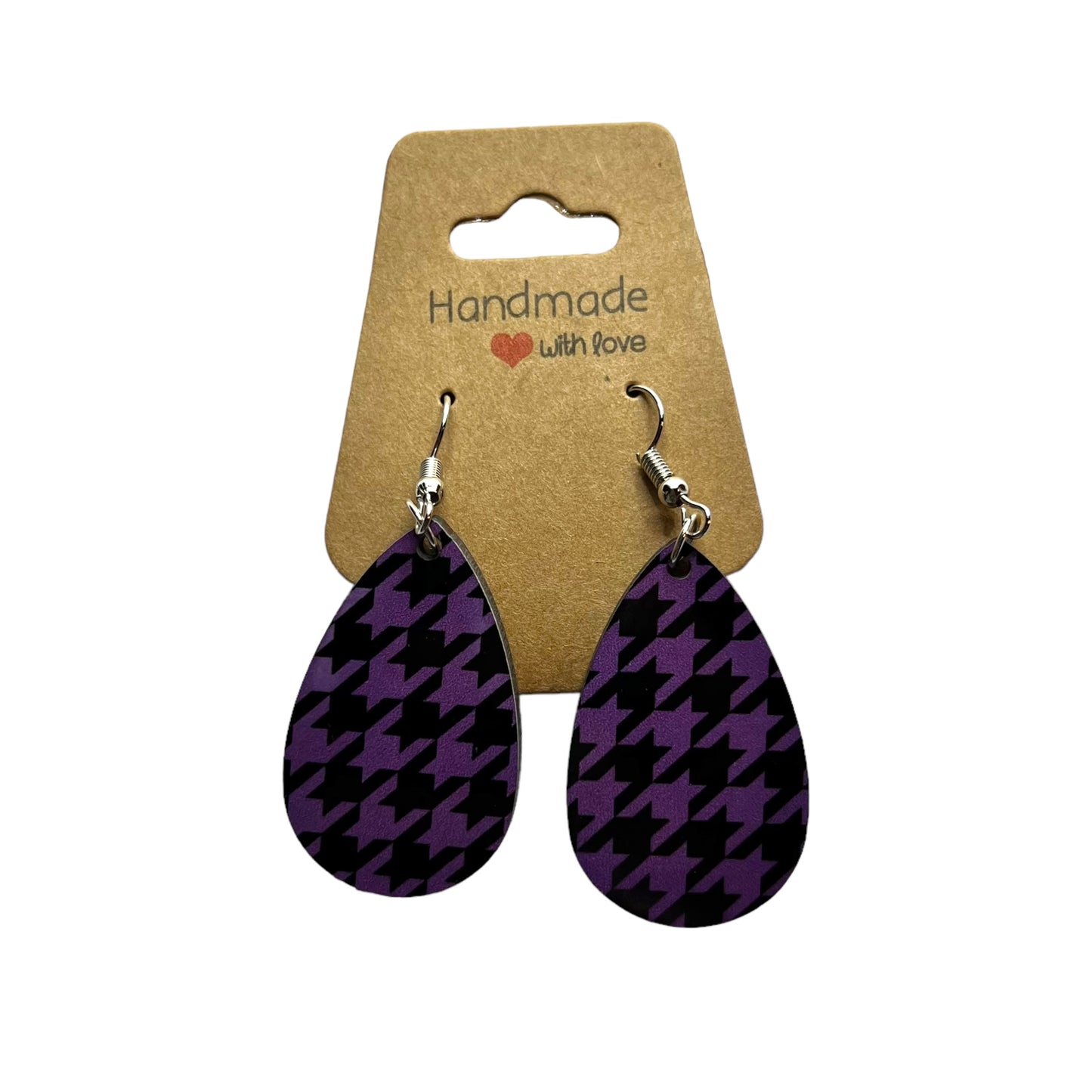 JenDore Purple Print Wooden TearDrop Earrings