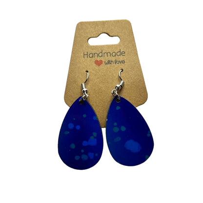 JenDore Blue Print Wooden TearDrop Earrings