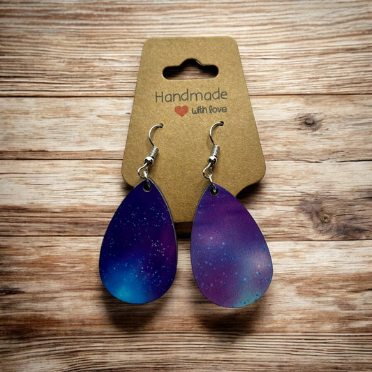 JenDore Galaxy Print Wooden TearDrop Earrings