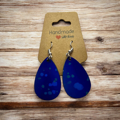 JenDore Blue Print Wooden TearDrop Earrings