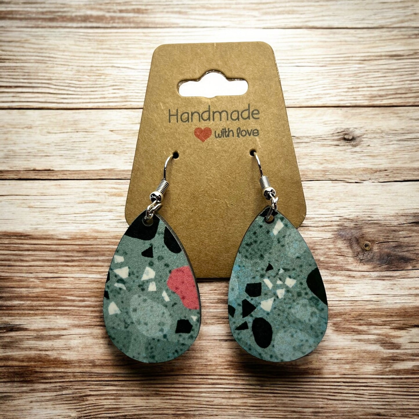 JenDore Stone Print Wooden TearDrop Earrings