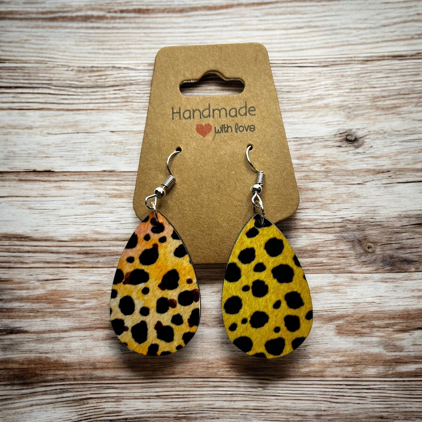 JenDore Tan Leopard Print Wooden TearDrop Earrings