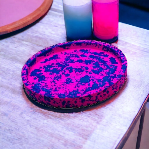 JenDore Handmade Hot Pink & Blue Splatter Chaos Circular Ceramic Vanity Tray