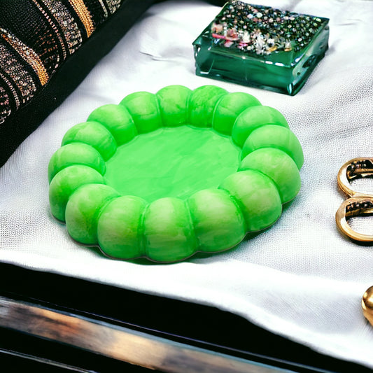 JenDore Handmade Green Bubbly Charm Circular Dish Vanity Tray