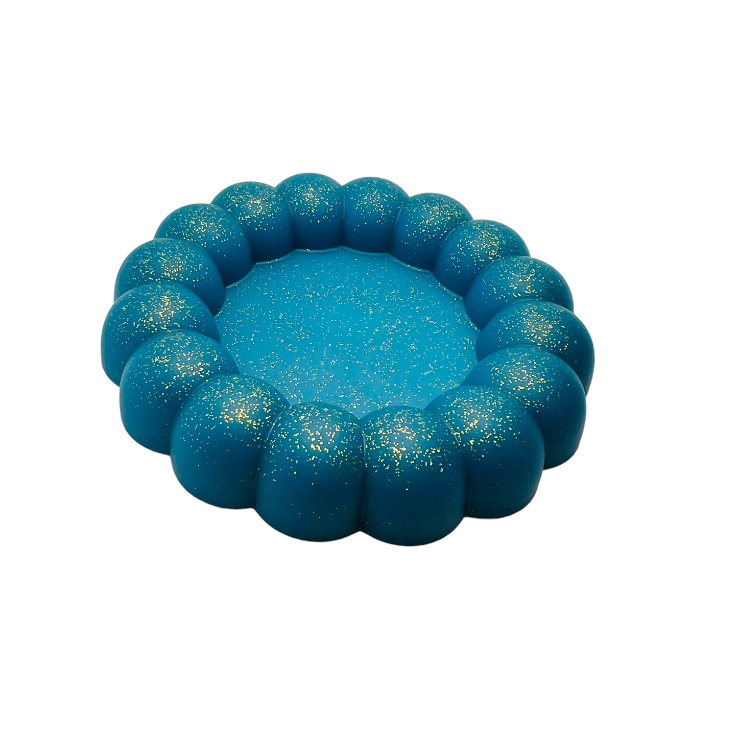 JenDore Handmade Blue Golden Glitter Bubbly Charm Circular Vanity Tray