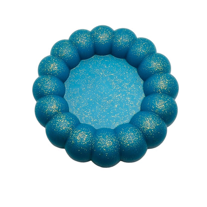 JenDore Handmade Blue Golden Glitter Bubbly Charm Circular Vanity Tray